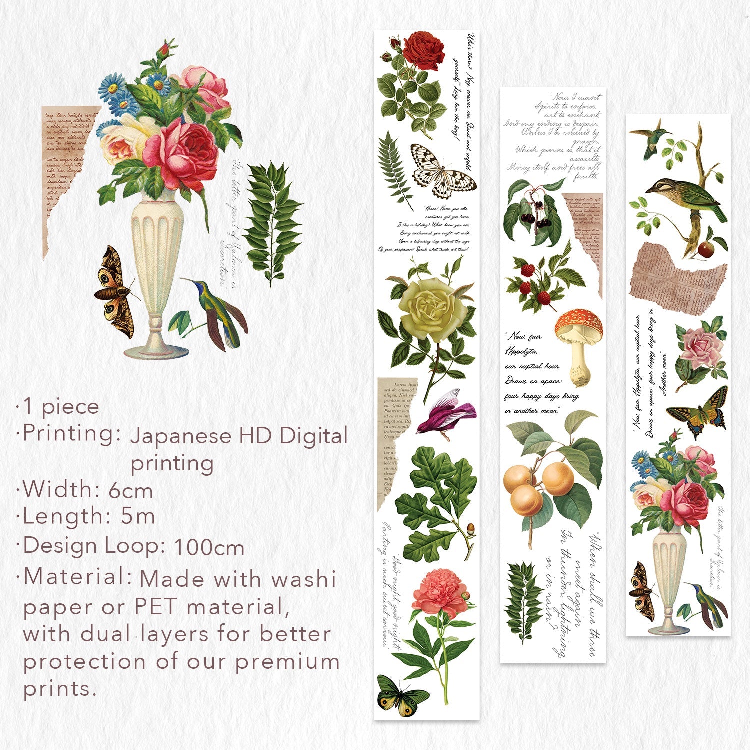 The Washi Tape Shop Romeo's Roses Wide PET -tape 60mm