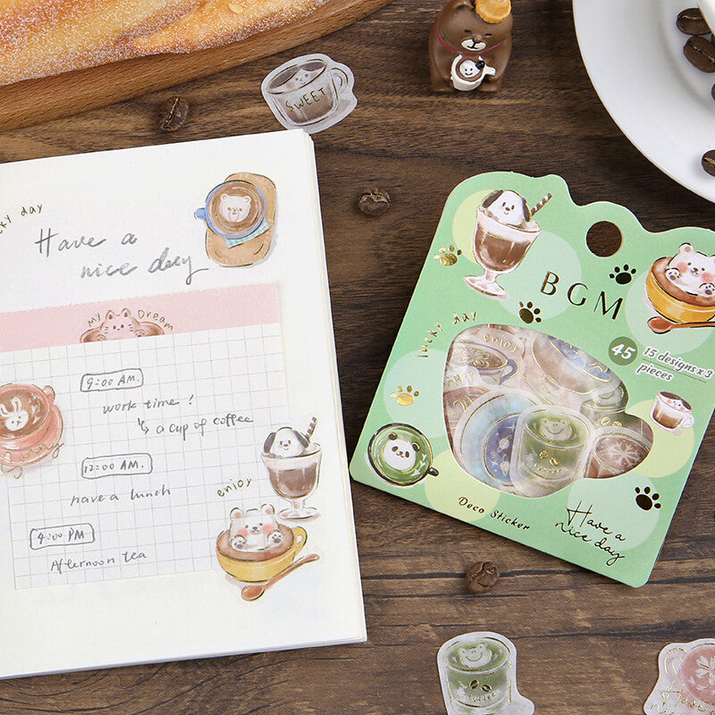 BGM Washi Sticker Flakes Latte Animal Art Foil