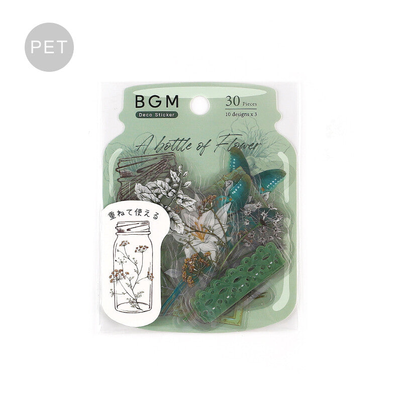 BGM PET Sticker Set A Bottle of Flower Dark Green