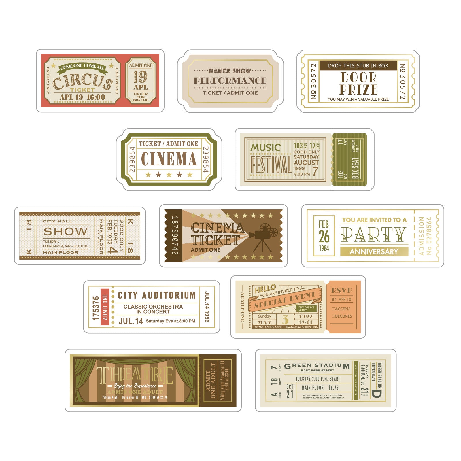 Sticker Flakes Vintage Tickets Foil