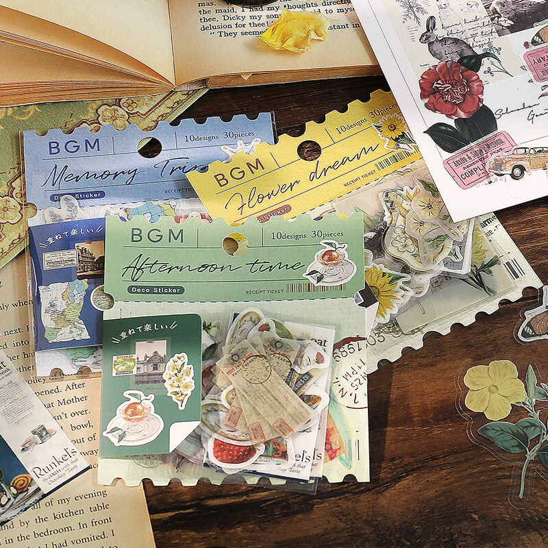 BGM Planner Sticker Flakes Afternoon Time Vintage Green