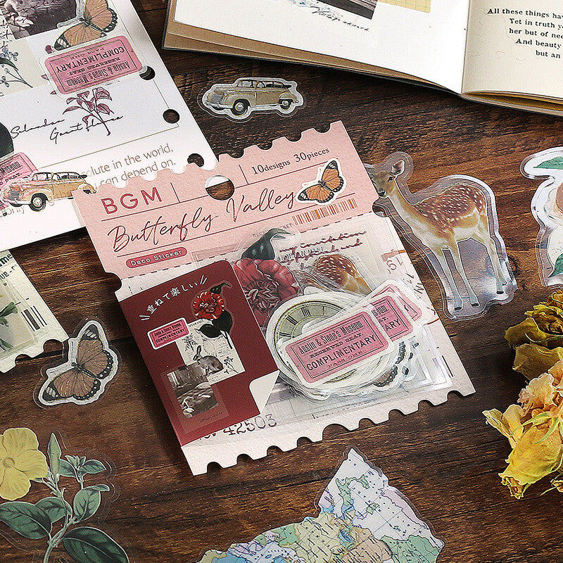 BGM Planner Sticker Flakes Butterfly Valley Vintage