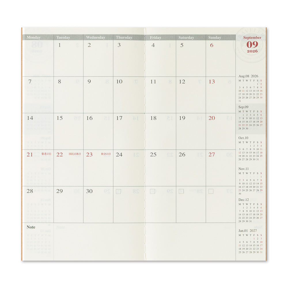 Traveler's Notebook 2026 Monthly Diary Regular Size