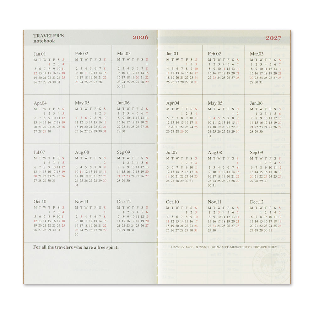 Traveler's Notebook 2026 Weekly Vertical Diary Regular Size