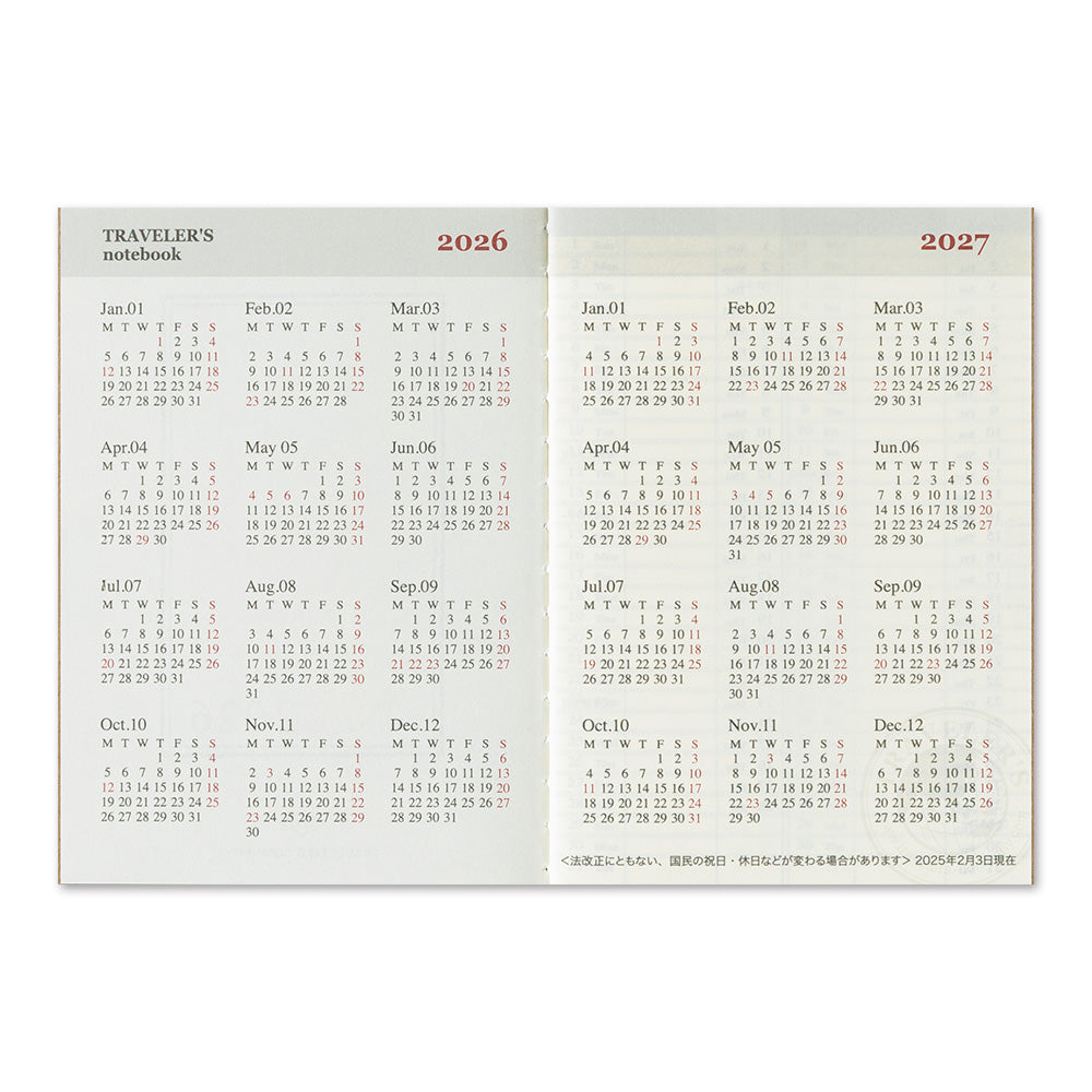 Traveler's Notebook 2026 Weekly Diary Passport Size
