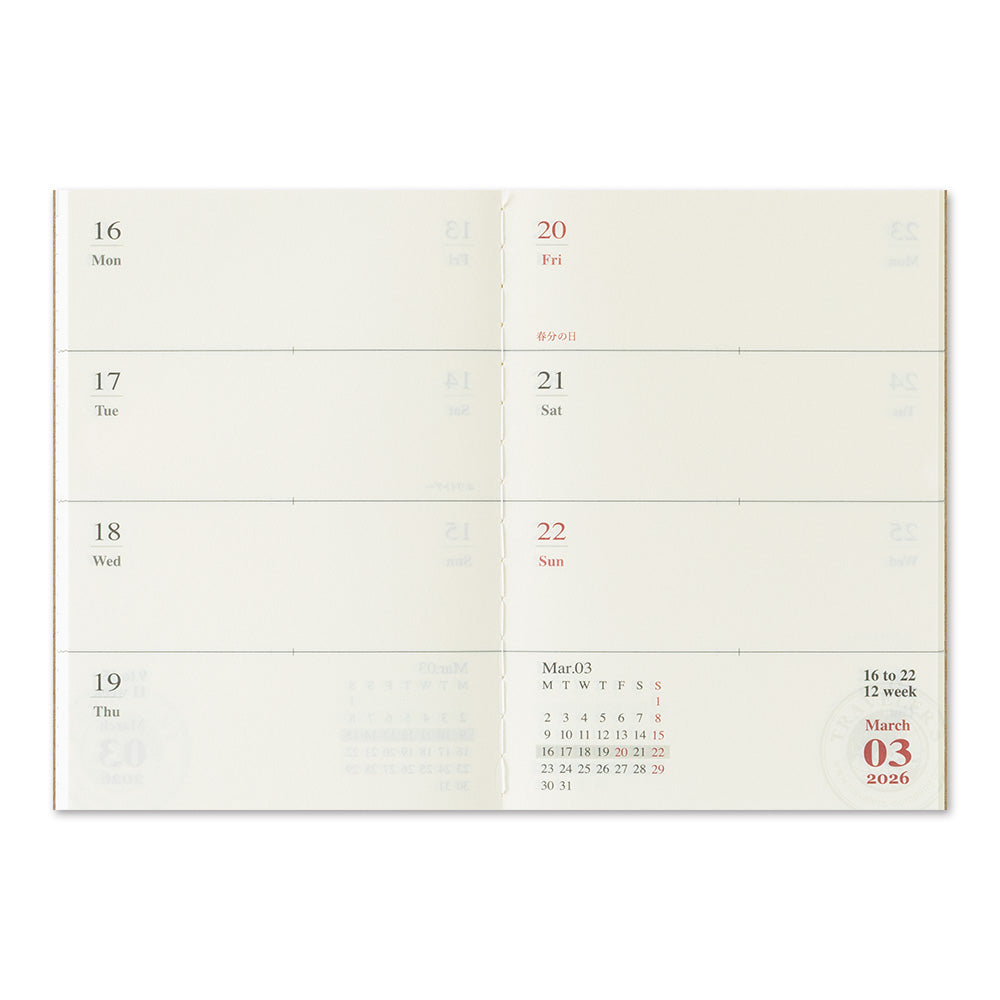 Traveler's Notebook 2026 Weekly Diary Passport Size