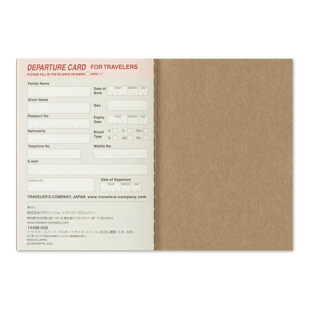 Traveler's Notebook 2026 Weekly Diary Passport Size