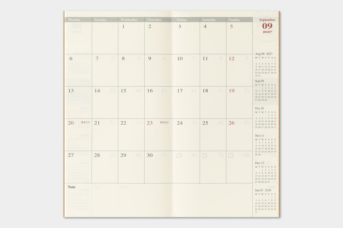 Traveler's Notebook 2027 Monthly Diary Regular Size