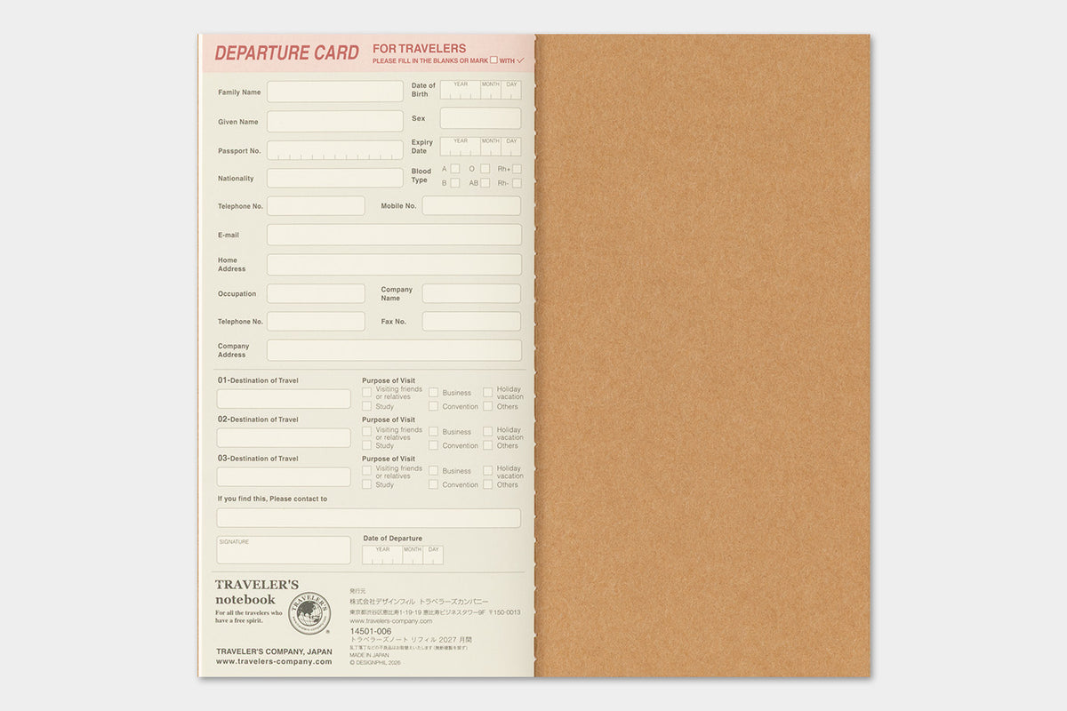 Traveler's Notebook 2027 Monthly Diary Regular Size