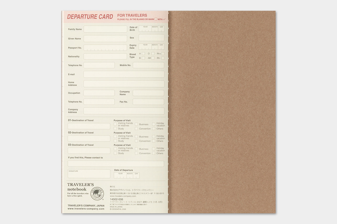 Traveler's Notebook 2027 Weekly + Memo Diary Regular Size