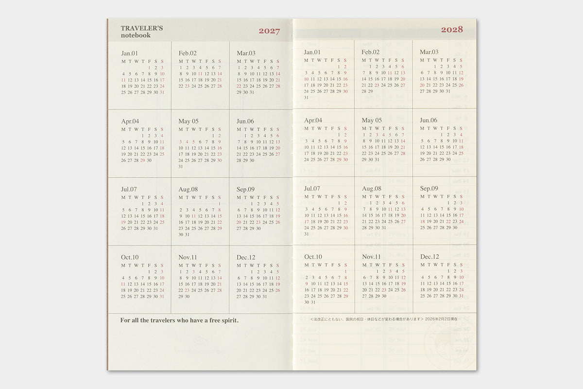 Traveler's Notebook 2027 Weekly Vertical Diary Regular Size