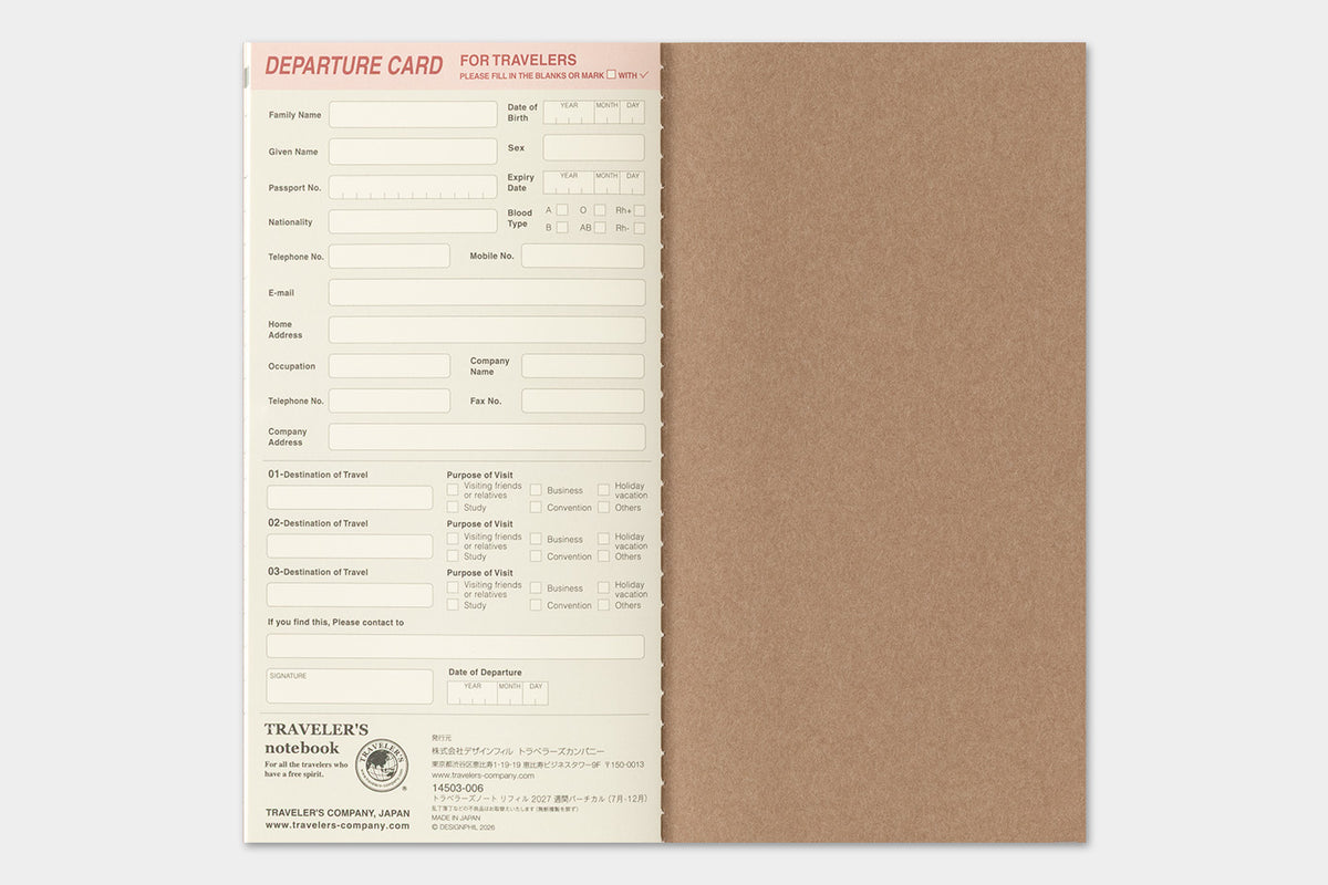 Traveler's Notebook 2027 Weekly Vertical Diary Regular Size