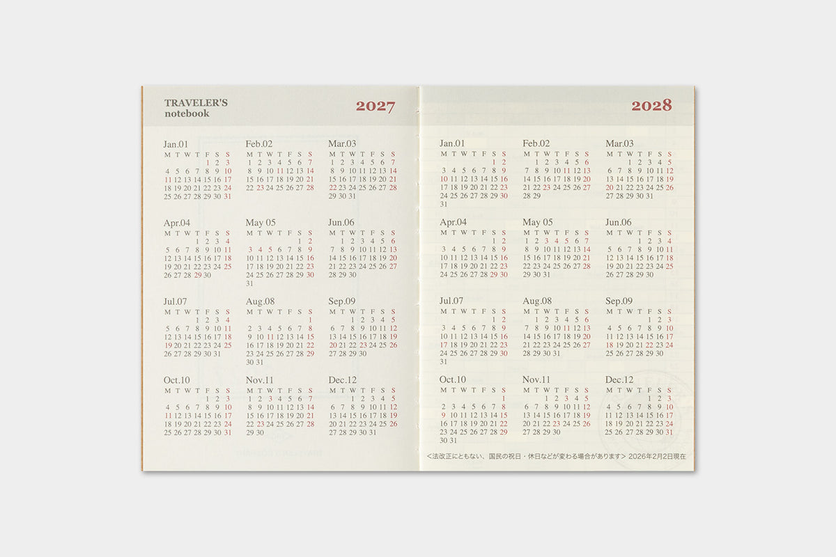 Traveler's Notebook 2027 Monthly Diary Passport Size