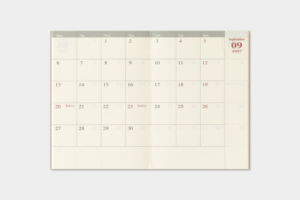 Traveler's Notebook 2027 Monthly Diary Passport Size
