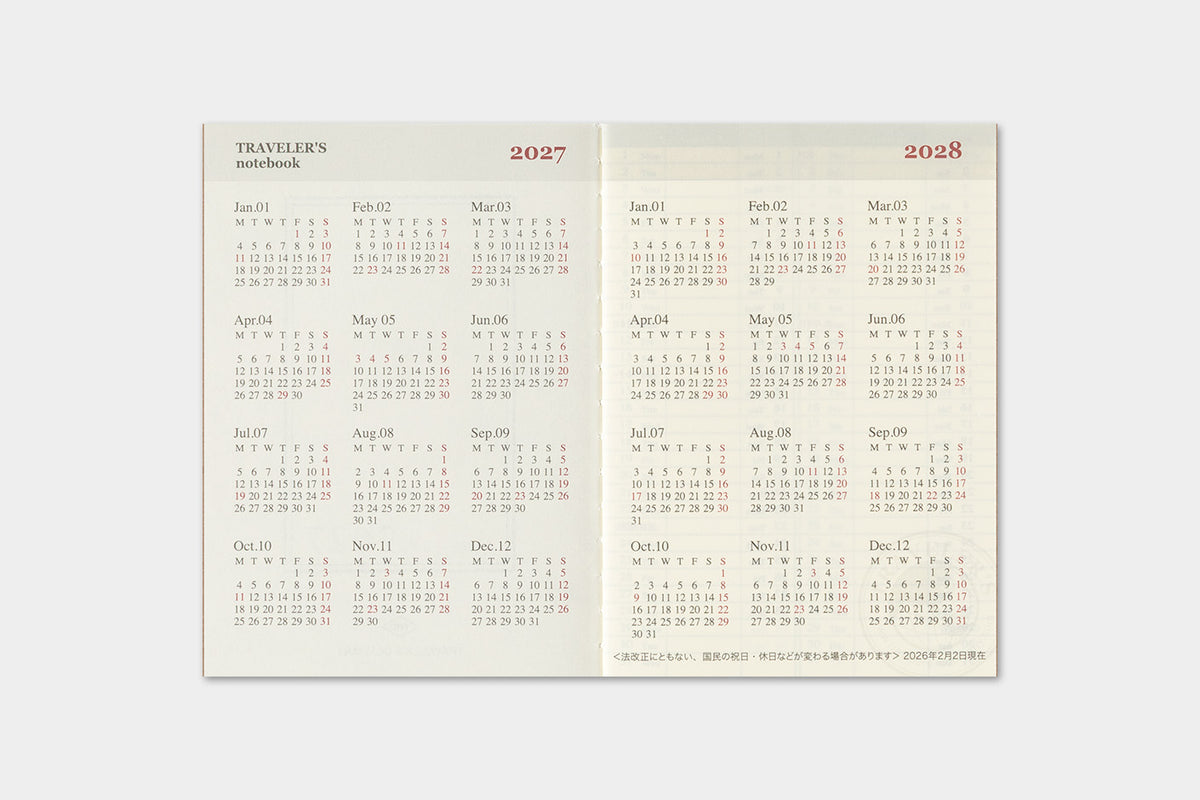 Traveler's Notebook 2027 Weekly Diary Passport Size