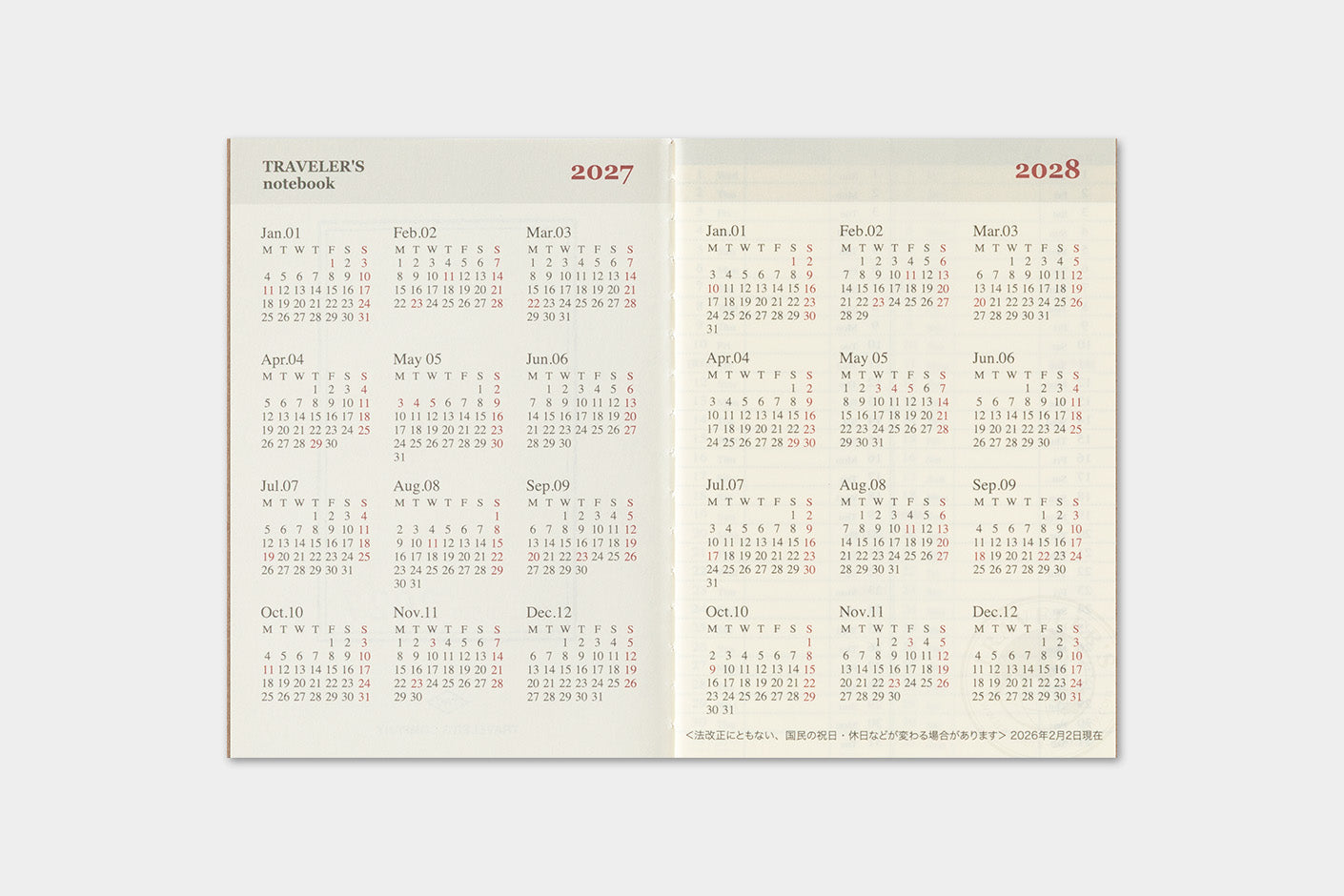 Traveler's Notebook 2027 Weekly Diary Passport Size