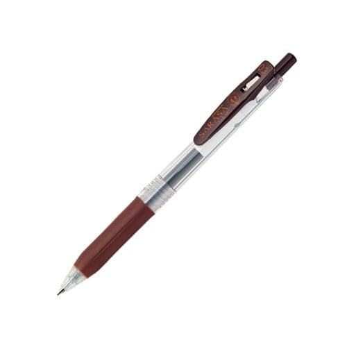 Zebra Sarasa Push Clip Gel-Pen 0.3mm brown ink  Fast drying ink perfect for journaling and planners and other every day writing prompts.  Water-based pigment ink that is acid free, archival quality, and water resistant  Ultra fine 0.3 tip