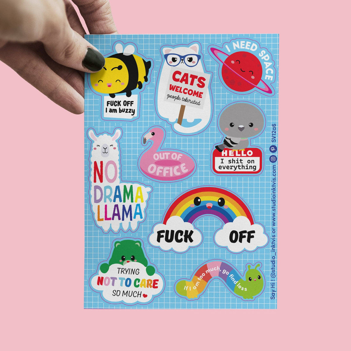 Vinyl Sticker Sheet Cute & Sassy No Drama Llama