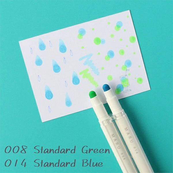 MARU Liner Dot Marker Highlighter TWINS 008 Standard Green + 014 Standard Blue