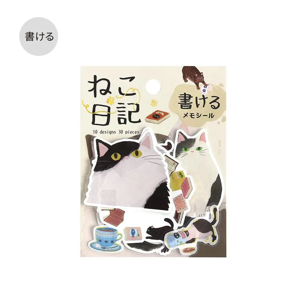 Cat Diary Memo Stickers Black