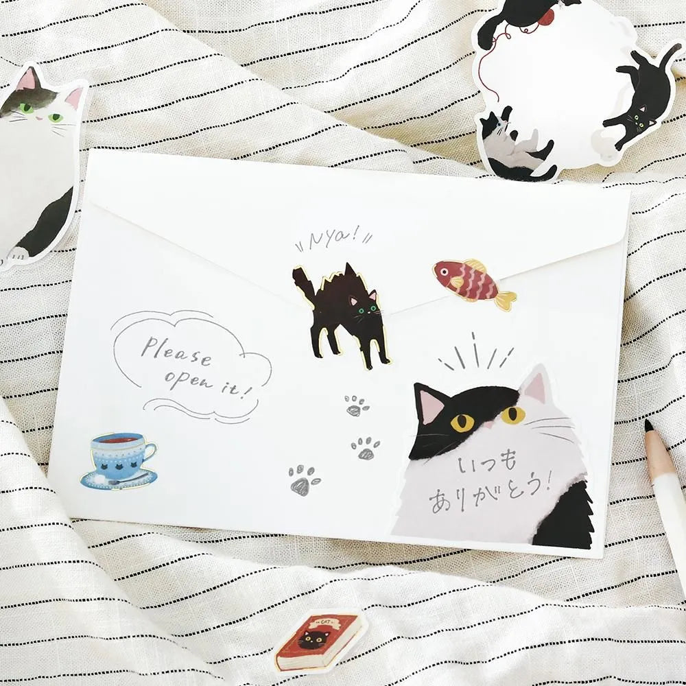 Cat Diary Memo Stickers Black