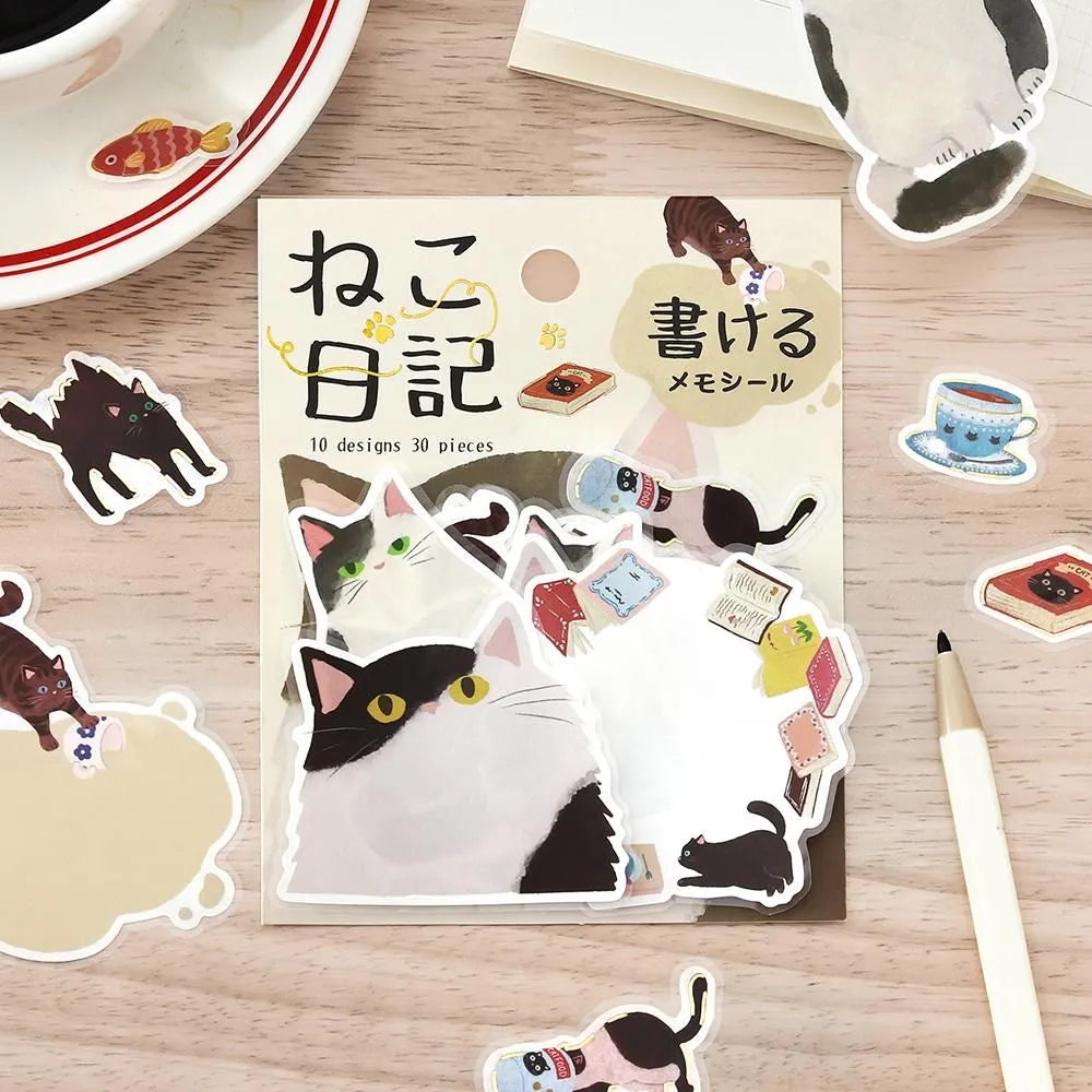 Cat Diary Memo Stickers Black