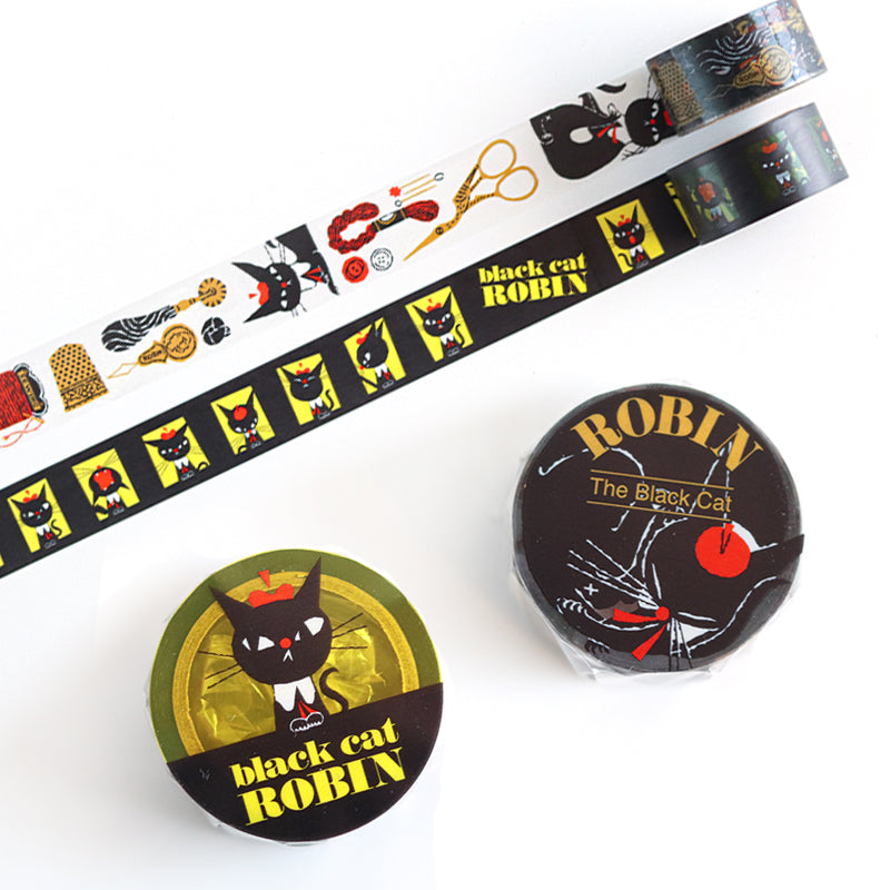 Black Cat Robin Transparent Tape Hyakumensho