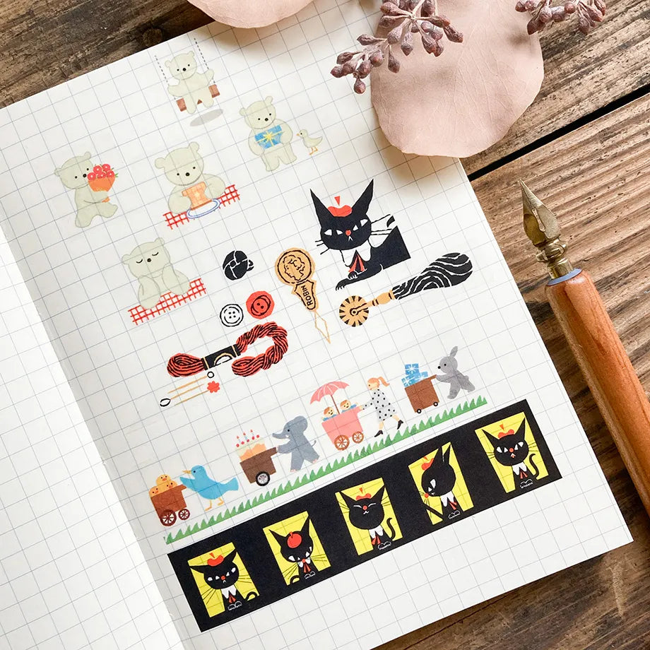 Black Cat Robin Transparent Tape Hyakumensho