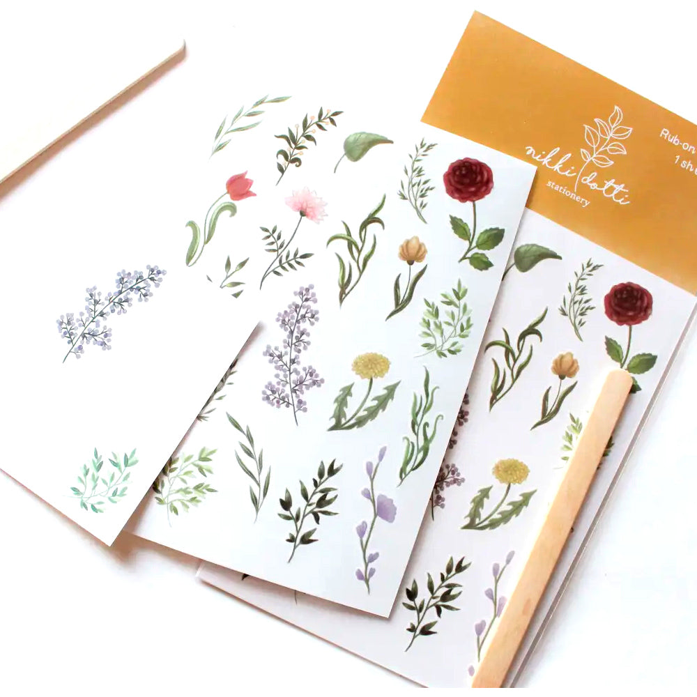 Nikki Dotti Rub on stickers - Spring Flowers Pretty set of flower -themed transfer stickers