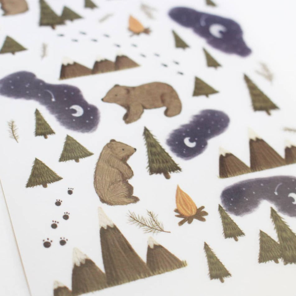 Nikki Dotti Rub on stickers - Into the Mountains One sheet in size A6 + wooden stick