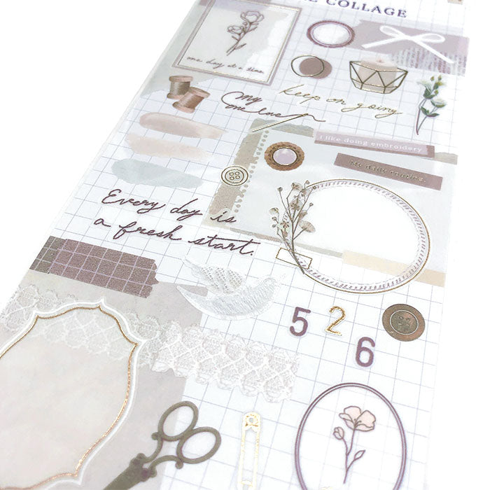 Mind Wave Libre Collage Stickers Ivory Elevate your aesthetic with these exquisite vintage-inspired stickers crafted from delicate tracing paper and embellished with elegant foil accents.