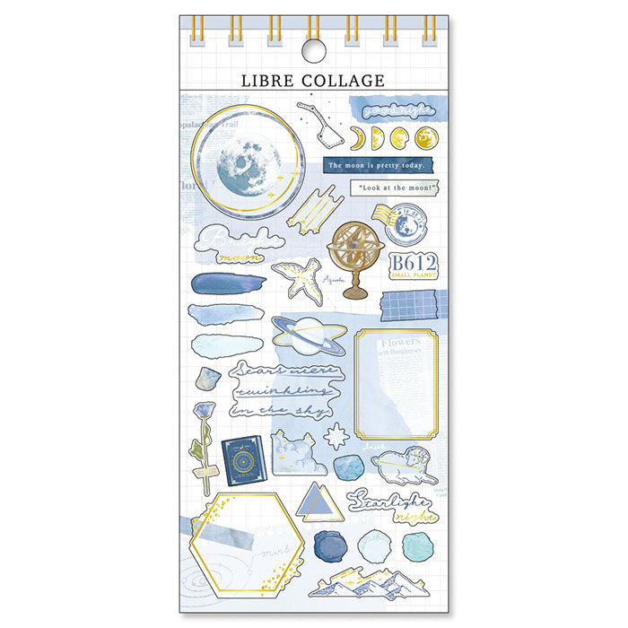 Mind Wave Libre Collage Stickers Blue Elevate your aesthetic with these exquisite vintage-inspired stickers crafted from delicate tracing paper and embellished with elegant foil accents.