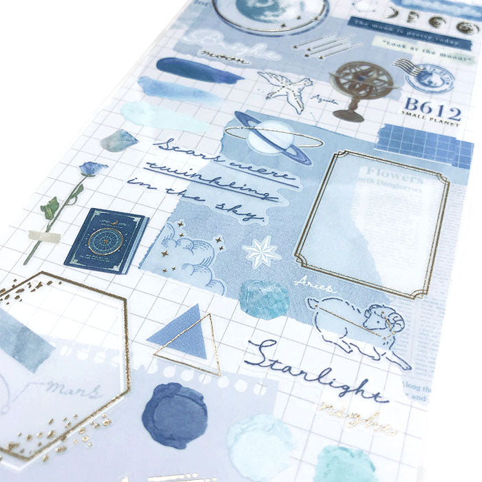 Mind Wave Libre Collage Stickers Blue Elevate your aesthetic with these exquisite vintage-inspired stickers crafted from delicate tracing paper and embellished with elegant foil accents.