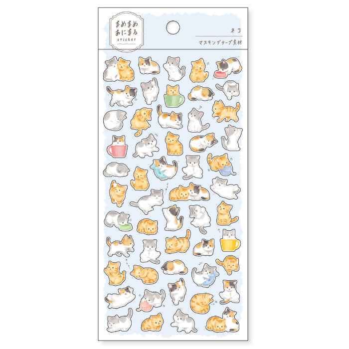 Mind Wave Sticker Mamemame Animal Cat  Unleash your inner cat lover with these adorable washi stickers featuring playful felines. Perfect for sprucing up planners, cards, and papercraft projects, these stickers add a touch of cuteness to any project.