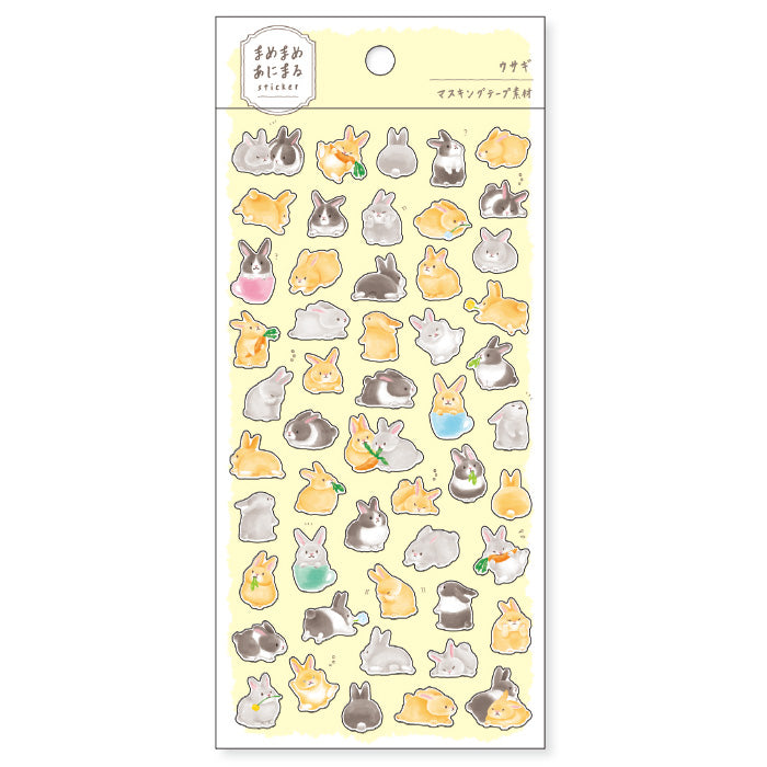 Mind Wave Sticker Mamemame Animal Bunny  Adorable washi stickers featuring cute and playful bunnies. Perfect for sprucing up planners, cards, and papercraft projects, these stickers add a touch of cuteness to any project.