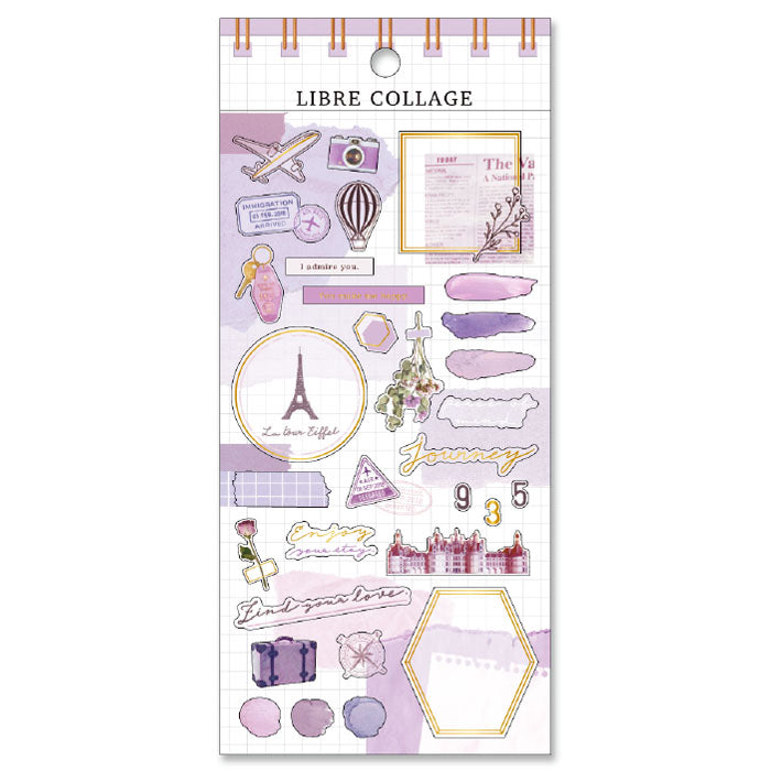 Mind Wave Libre Collage Stickers Purple Elevate your aesthetic with these exquisite vintage-inspired stickers crafted from delicate tracing paper and embellished with elegant foil accents.
