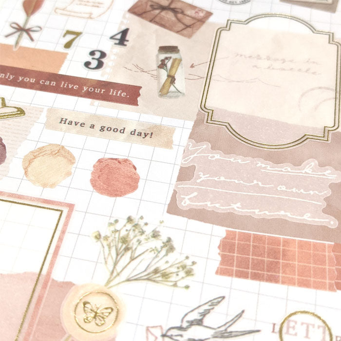 Mind Wave Libre Collage Stickers Terracotta Elevate your aesthetic with these exquisite vintage-inspired stickers crafted from delicate tracing paper and embellished with elegant foil accents.