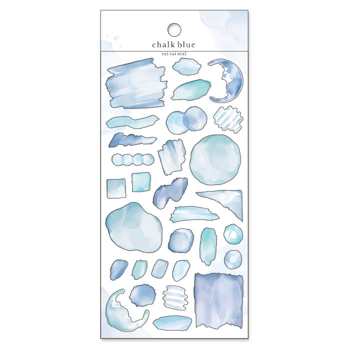 Mind Wave Sui Sai Watercolor Stickers Chalk Blue These stickers are perfect for all paper projects, adding a unique touch with their transparent watercolor look. Spice up your planners, cards, and more with these elegant and artistic stickers.