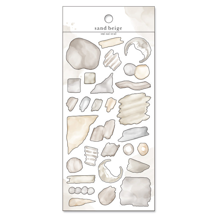 Mind Wave Sui Sai Watercolor Stickers Sand Beige  These stickers are perfect for all paper projects, adding a unique touch with their transparent watercolor look. Spice up your planners, cards, and more with these elegant and artistic stickers.
