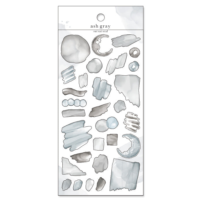 Mind Wave Sui Sai Watercolor Stickers Ash Gray These stickers are perfect for all paper projects, adding a unique touch with their transparent watercolor look. Spice up your planners, cards, and more with these elegant and artistic stickers.