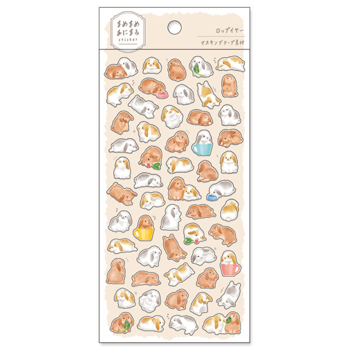 Mind Wave Sticker Mamemame Animal Bunny  Adorable washi stickers featuring cute and playful bunnies. Perfect for sprucing up planners, cards, and papercraft projects, these stickers add a touch of cuteness to any project.