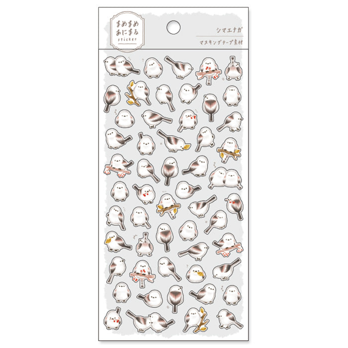 Mind Wave Sticker Mamemame Animal Long-tailed Tit Adorable washi stickers featuring cute and playful birds. Perfect for sprucing up planners, cards, and papercraft projects, these stickers add a touch of cuteness to any project.