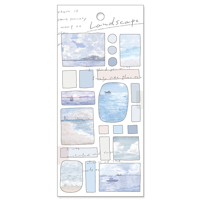 Mind Wave Landscape Sticker Morning Calm Illustrated sticker that looks like a landscape painting. Beautiful transparent finish. These Japanese stickers are perfect for planners, notebooks, and other papercraft projects.