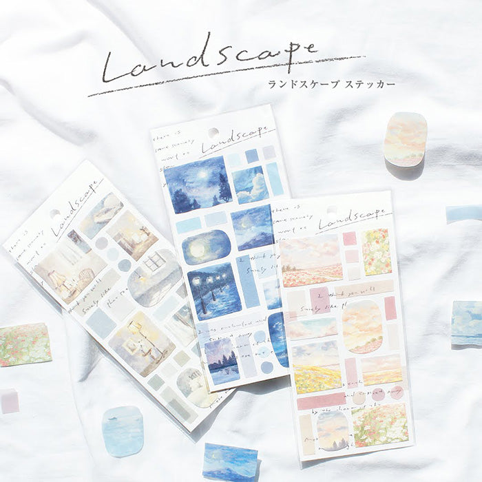 Mind Wave Landscape Sticker Morning Calm Illustrated sticker that looks like a landscape painting. Beautiful transparent finish. These Japanese stickers are perfect for planners, notebooks, and other papercraft projects.