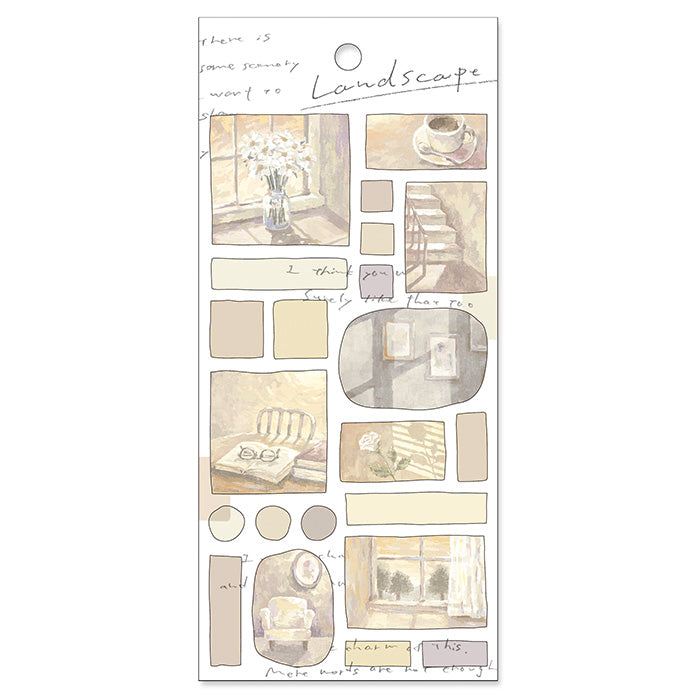 Mind Wave Landscape Sticker Brown Twilight Illustrated sticker that looks like a landscape painting. Beautiful transparent finish. These Japanese stickers are perfect for planners, notebooks, and other papercraft projects.