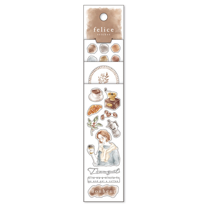 Mind Wave Felice Sticker Coffee Set of color-coordinated stickers. These Japanese stickers are perfect for planners, notebooks, and other papercraft projects.