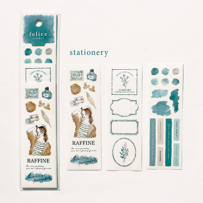 Mind Wave Felice Sticker Stationery Set of color-coordinated stickers. These Japanese stickers are perfect for planners, notebooks, and other papercraft projects.