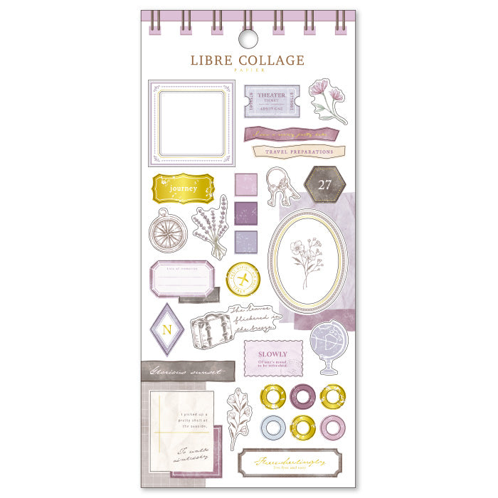 Mind Wave Libre Collage Papier Purple Elevate your aesthetic with these exquisite vintage-inspired stickers crafted from textured Japanese cotton paper and embellished with elegant foil accents.