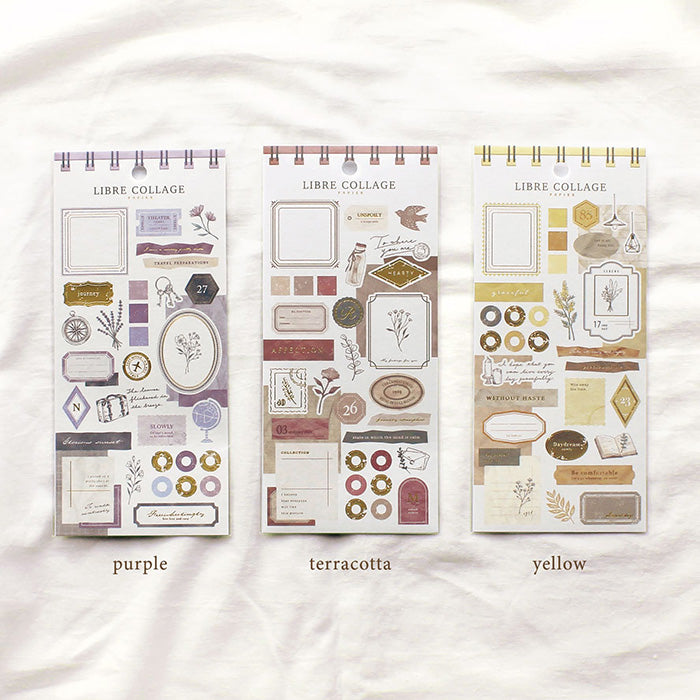 Mind Wave Libre Collage Papier Terracotta Elevate your aesthetic with these exquisite vintage-inspired stickers crafted from textured Japanese cotton paper and embellished with elegant foil accents.