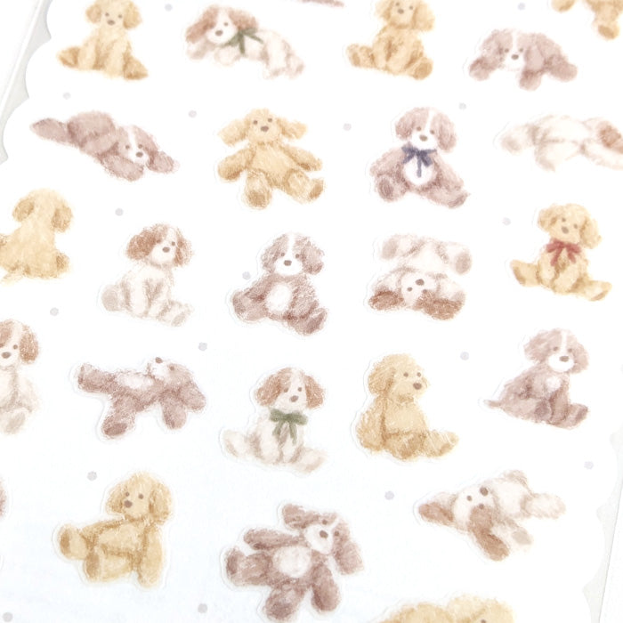 Mind Wave Plush Sticker Inu Dog Cute toy themed stickers. These Japanese stickers are perfect for planners, notebooks, and other papercraft projects.